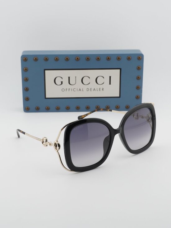 Gucci GG1021S 002 Square Sunglasses - Black with Gold/Grey Gradient main image 9